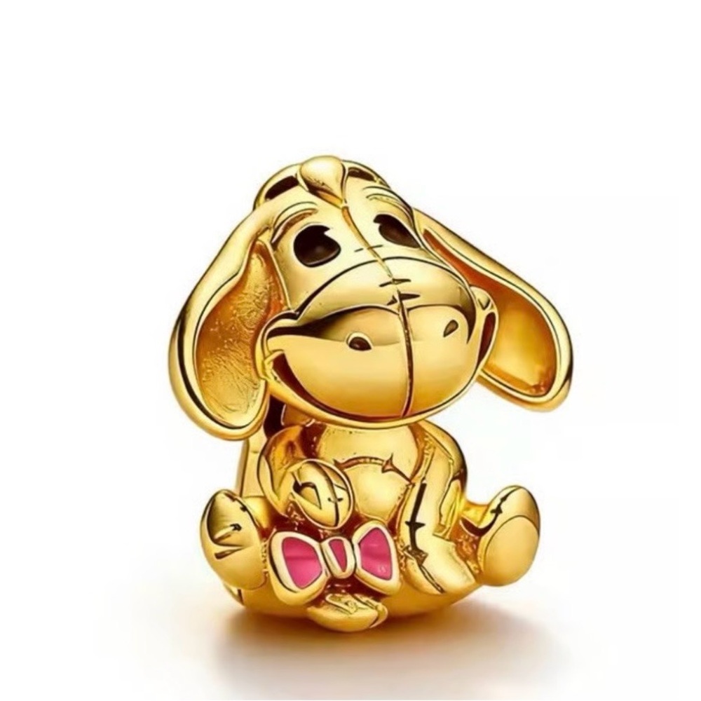 Gold Tone Eeyore Charm Pendant with Pink Bow